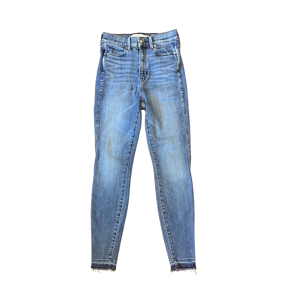 AYR The Riser High Rise Skinny Jeans Medium Wash Raw Released Hem Size 26x28